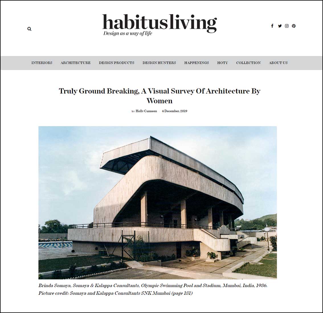 Brinda Somaya ,Olympic Swimming Pool Stadium ,SNK Consultants, Truly Ground Breaking, A Visual Survey of Architecture by Women, Habitus Living - December 2019